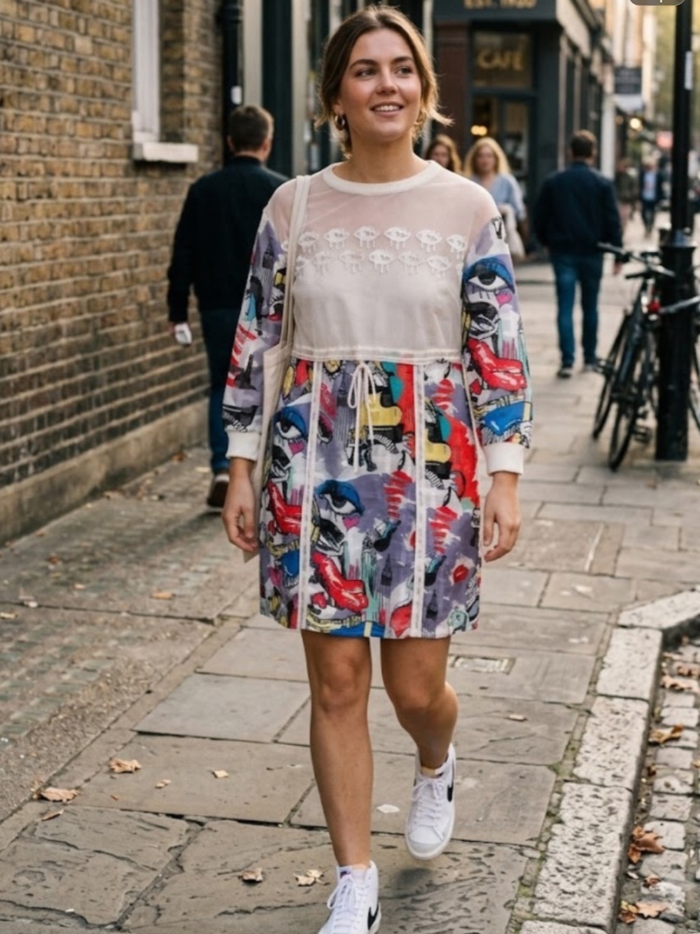 Multicolor Pop-Art Mini Dress with Drawstring Waist